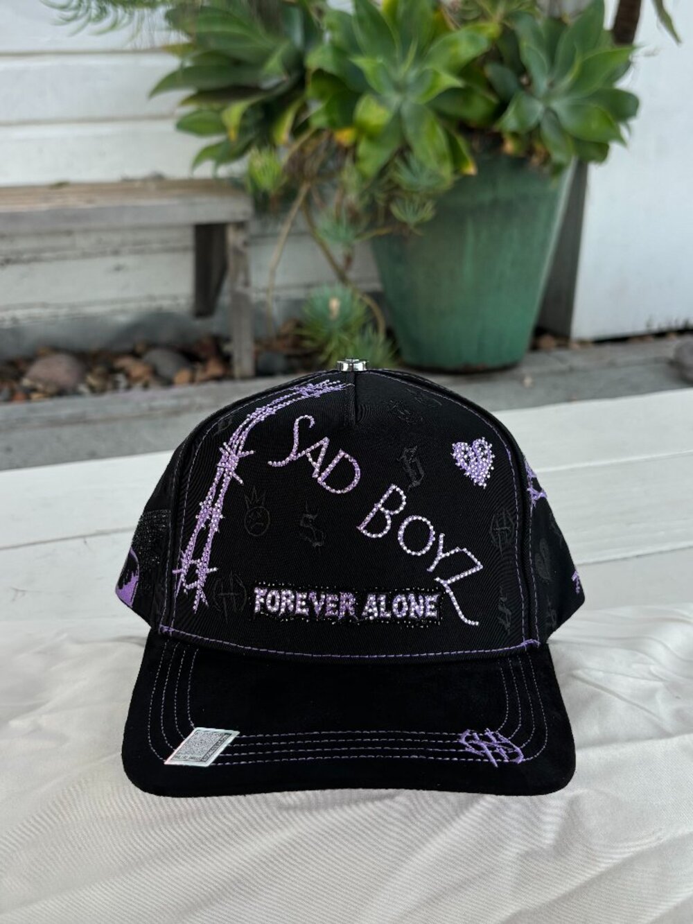 Sad Boyz Forever Alone Purple Snapback Hat with Purple Lettering Wire & Angels